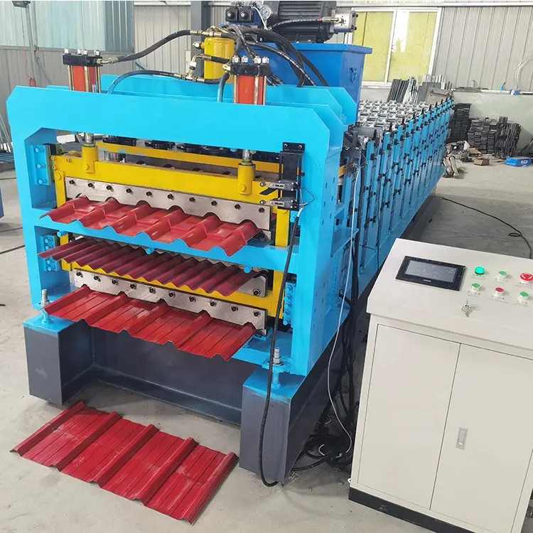 Drie lagen golfdraad trapeziumstaaldak rollenvormende machine metalen ijzeren dakplaten maken