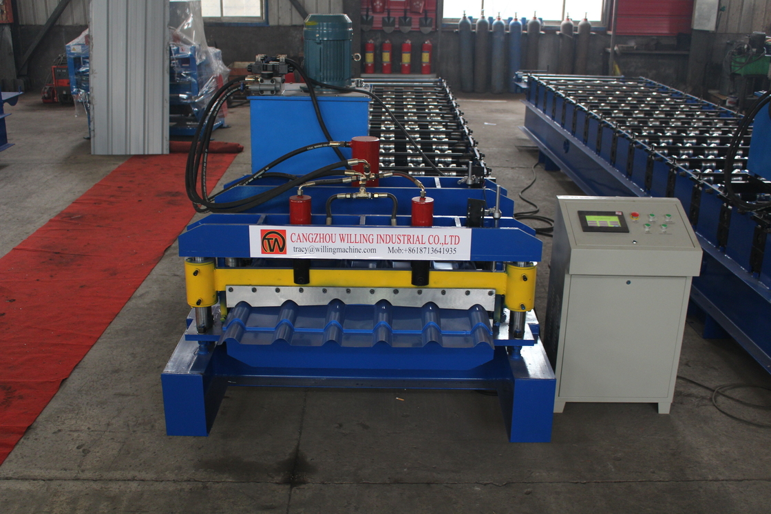 High Speed Double Layer Ibr gegolfde daktegel rollen vormmachine met 75 mm schacht diameter