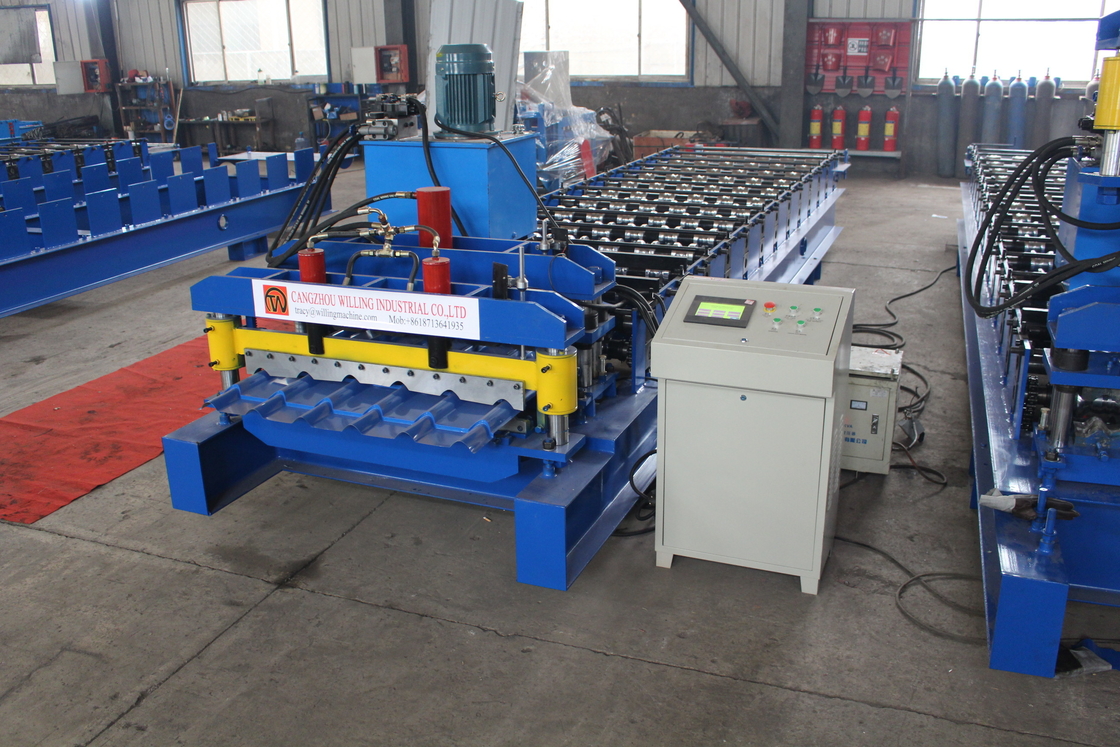 High Speed Double Layer Ibr gegolfde daktegel rollen vormmachine met 75 mm schacht diameter