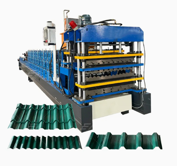 3 in 1 metalen staal Ibr dakplaten rolvormende machine met drie profielen op maat