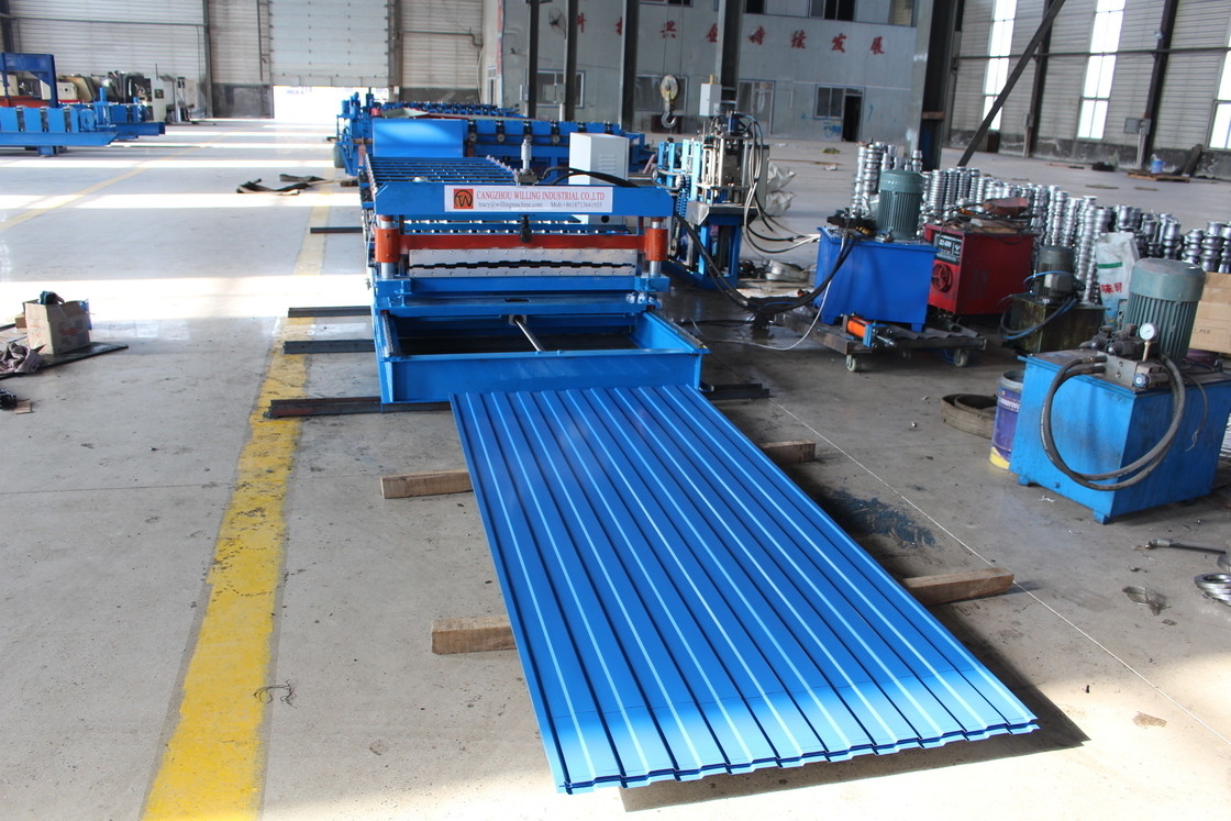 Volledig automatisch dubbellaagstaal gegorfeld dak Ibr dakplaten rollenvormende machine EN buiglas