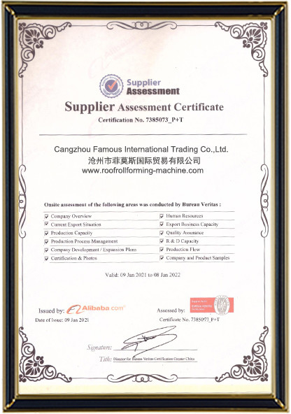 China Cangzhou Famous International Trading Co., Ltd Certificaten